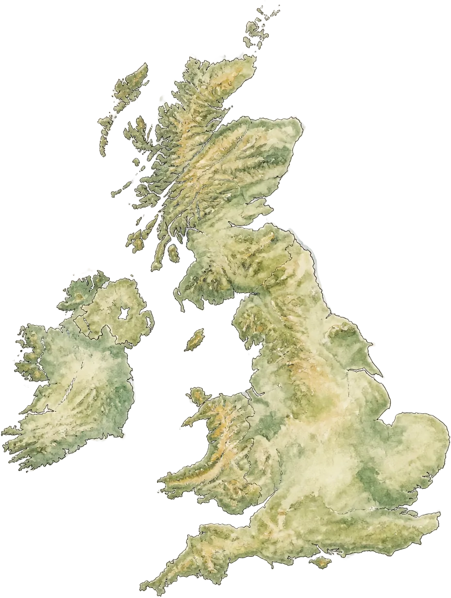 Watercolour map of the United Kingdom including Northern Ireland